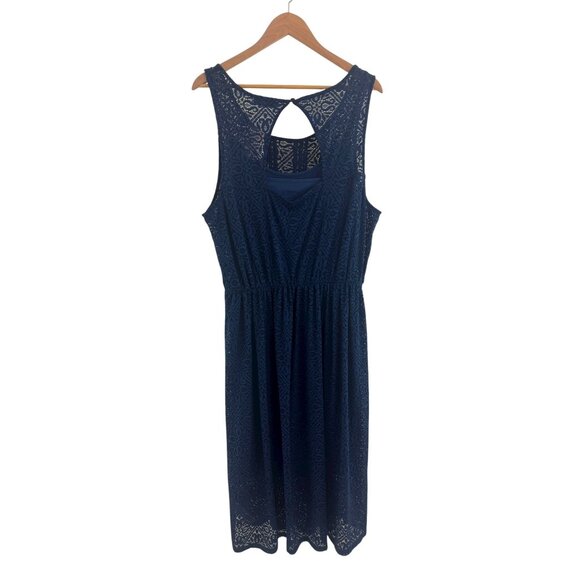 JustFab New Navy Blue Lace Sleeveless Midi Dress Size 2X 18 20 Wedding Plus Size - Picture 4 of 8